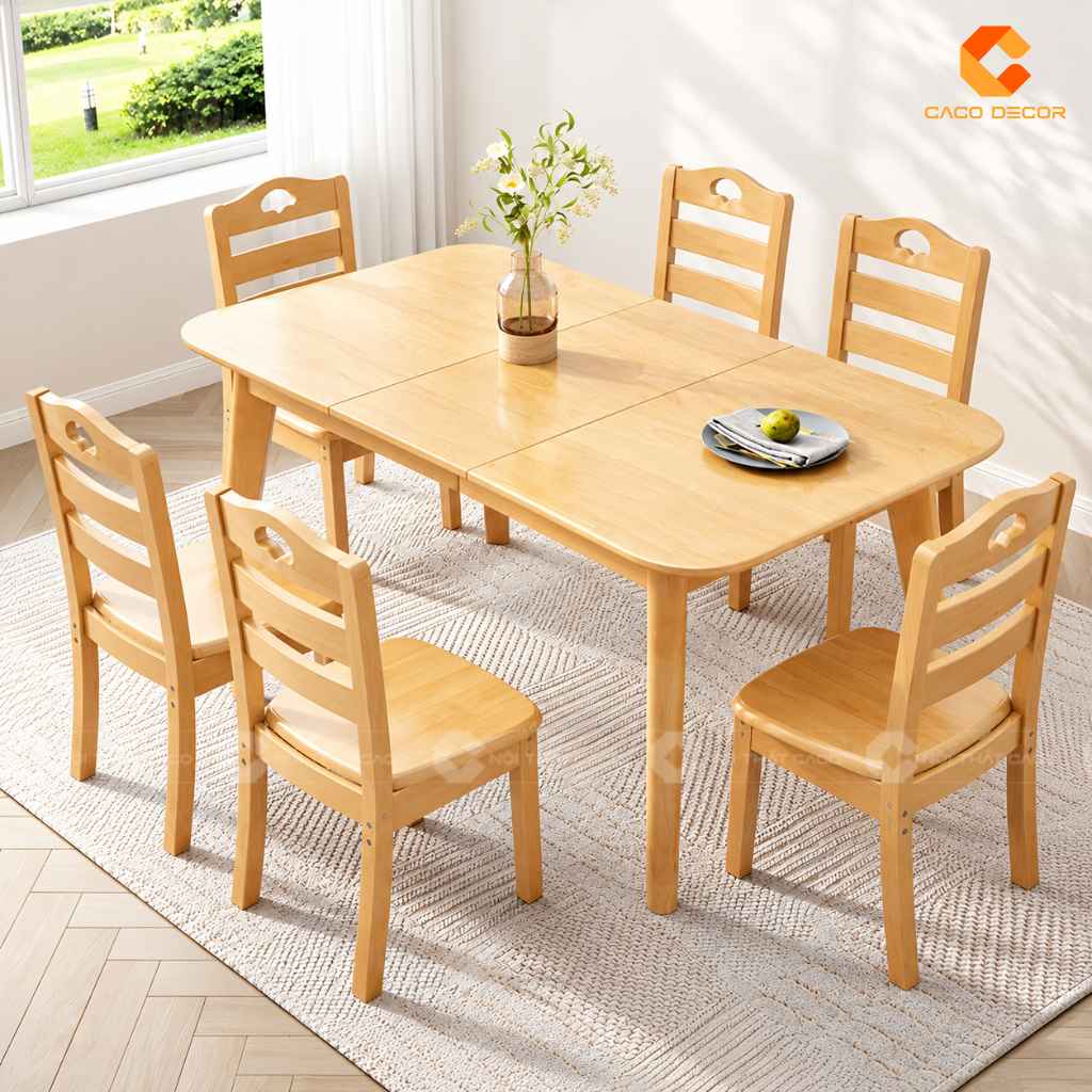 Bàn ăn gỗ tự nhiên BA078 mở rộng cho nhiều vị trí ngồi