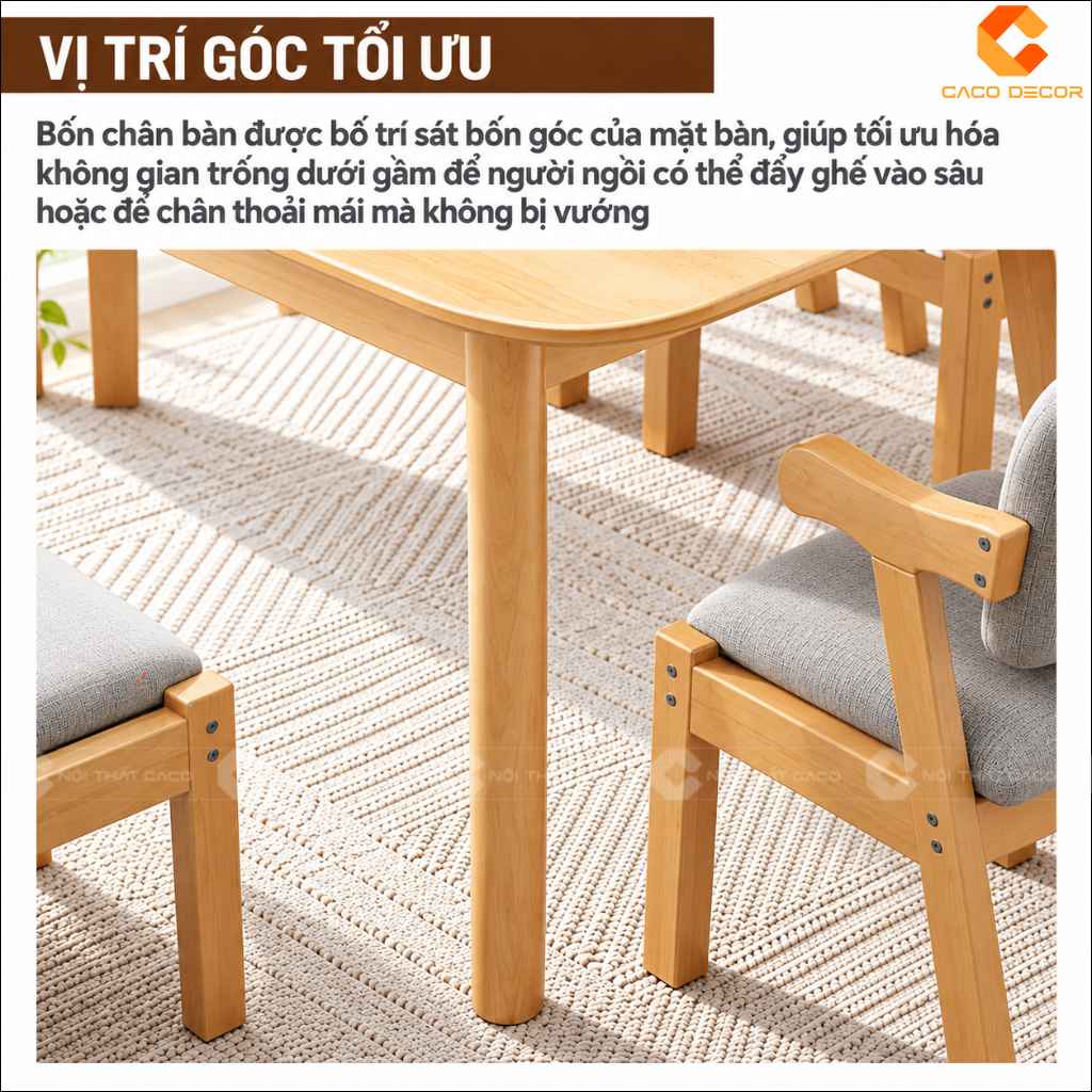 Vị trí chân bàn tối ưu của bàn ăn gỗ tự nhiên BA078
