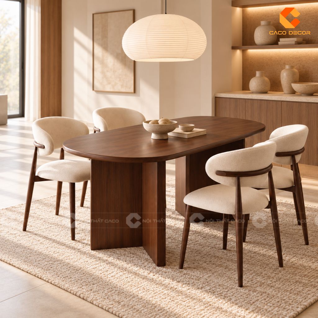 Bàn Ăn Gỗ Tự Nhiên BA080 Oval Chân Trụ Đẹp Hiện Đại 2