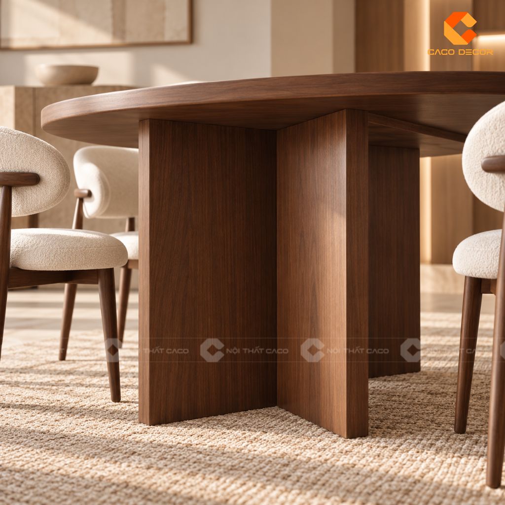Bàn Ăn Gỗ Tự Nhiên BA080 Oval Chân Trụ Đẹp Hiện Đại 3
