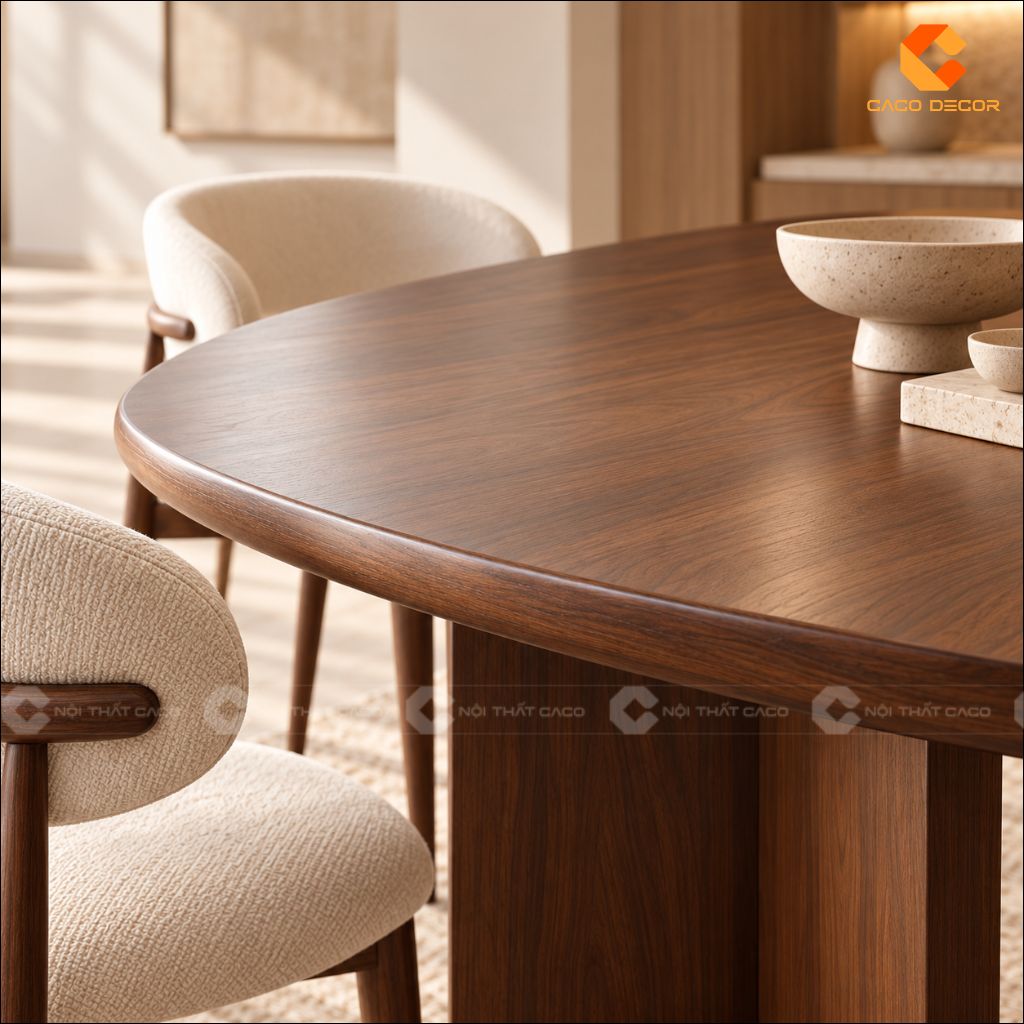 Bàn Ăn Gỗ Tự Nhiên BA080 Oval Chân Trụ Đẹp Hiện Đại 4