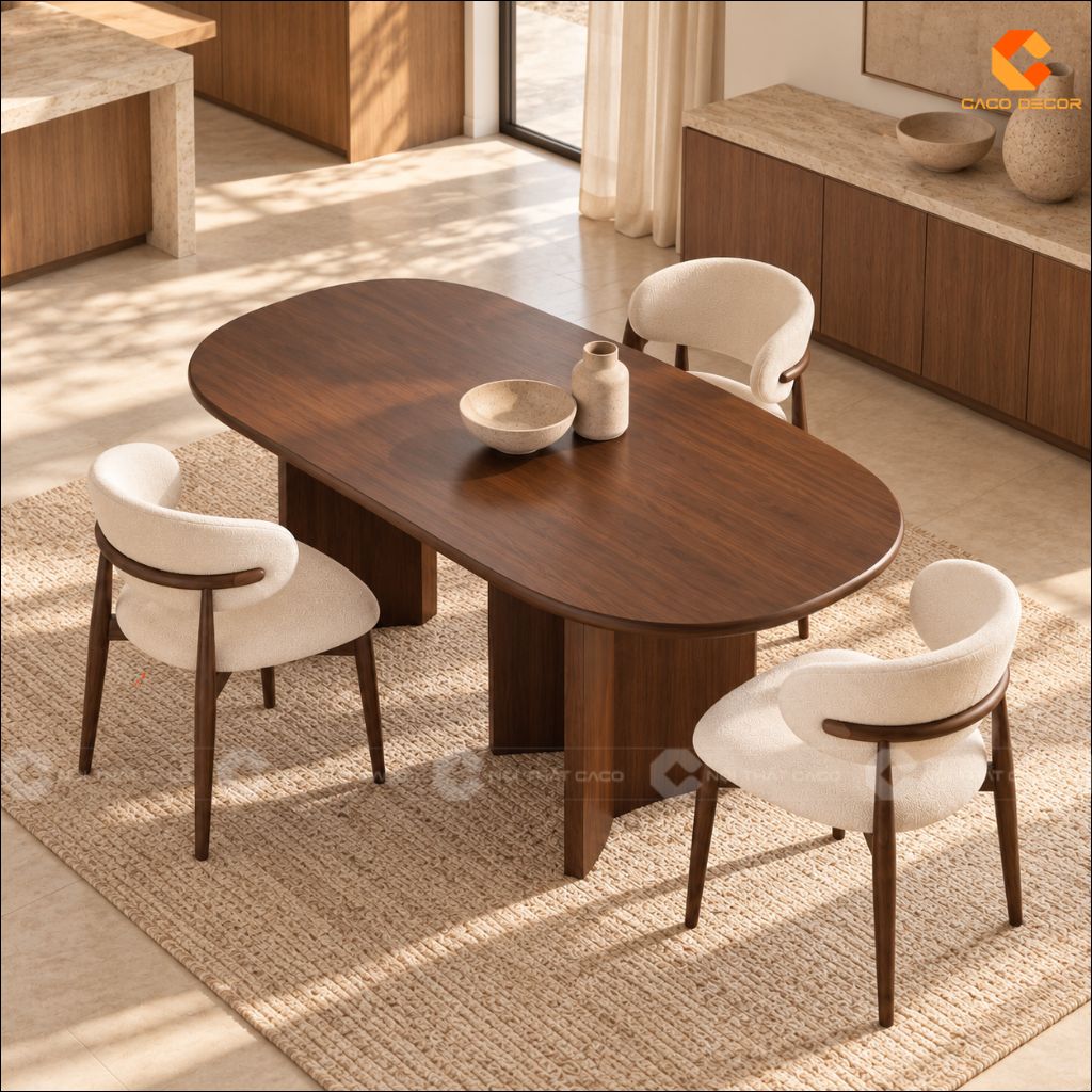 Bàn Ăn Gỗ Tự Nhiên BA080 Oval Chân Trụ Đẹp Hiện Đại 5