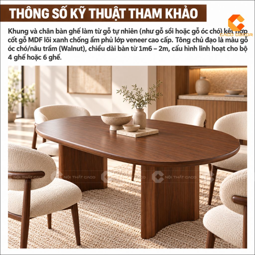 Thông số tham khảo bàn ăn gỗ tự nhiên BA080 tông nâu trầm