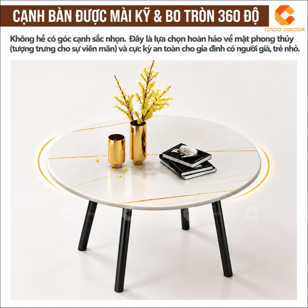 Bàn ăn mặt đá BA079 với cạnh bàn được bo tròn mềm mại