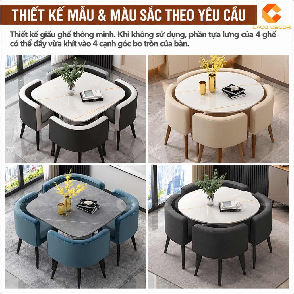 Bàn ăn mặt đá BA079 thiết kế giấu ghế với nhiều mẫu và màu sắc