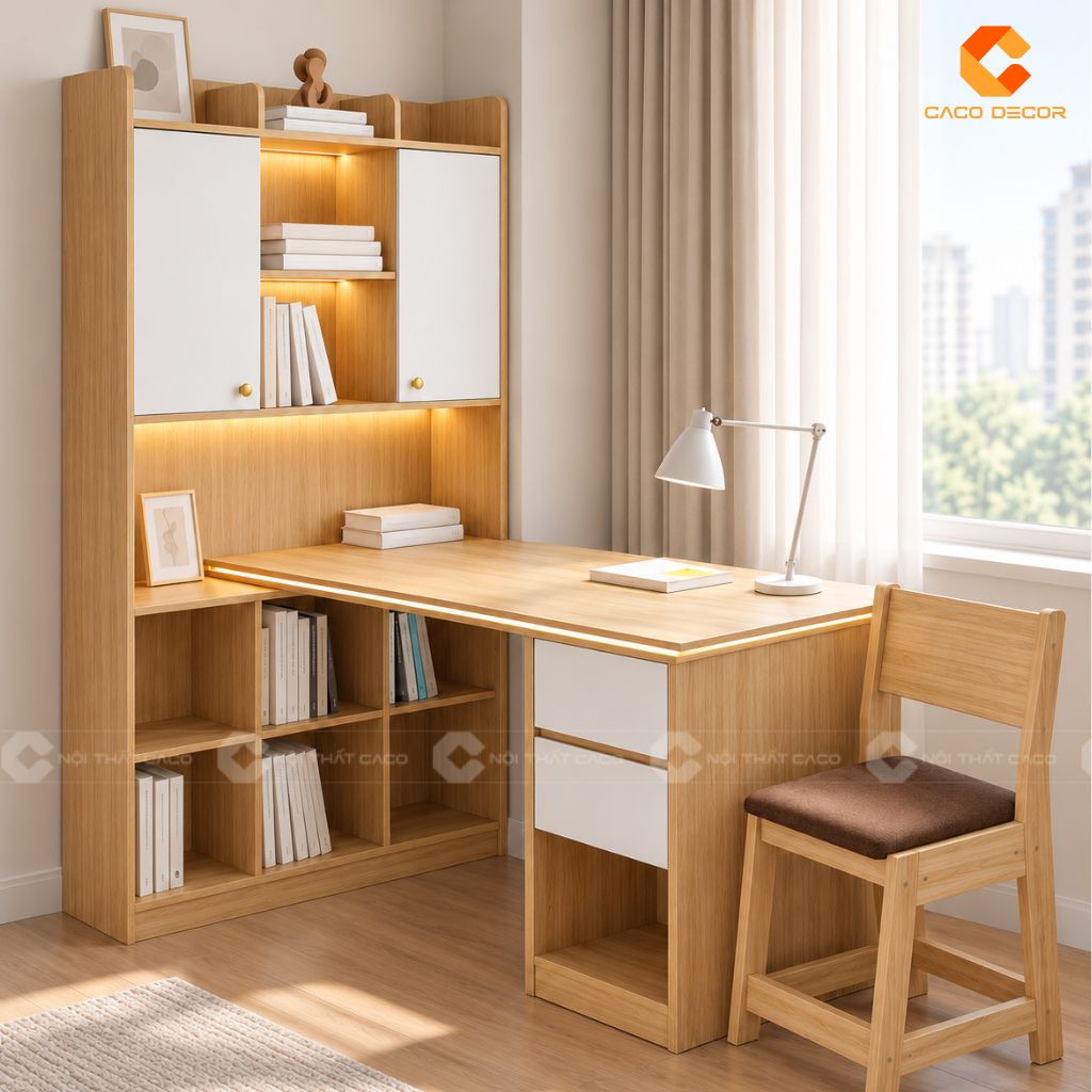 Thiết kế bàn học BHTE057 liền kệ sách tiện lợi
