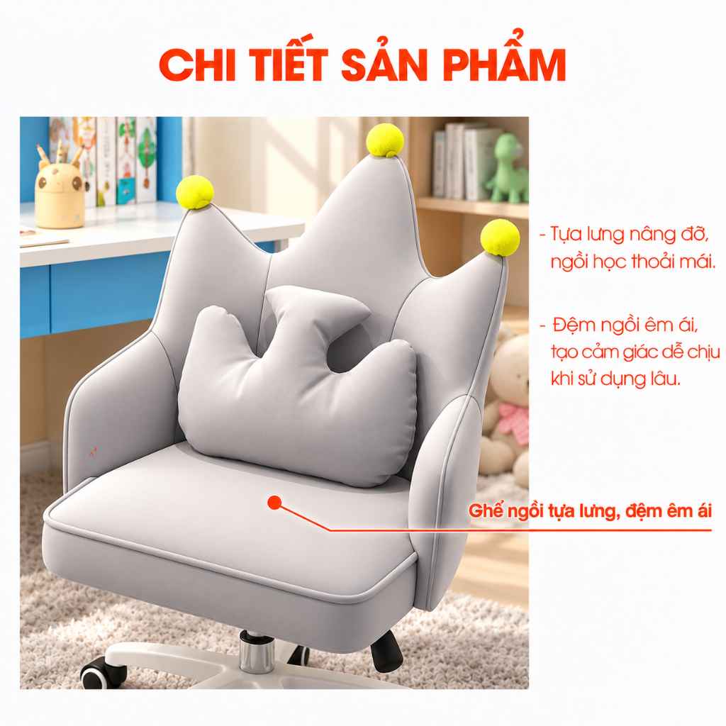 Ghế tựa lưng có đệm êm đi cùng bàn học trẻ em gỗ công nghiệp BHTE055