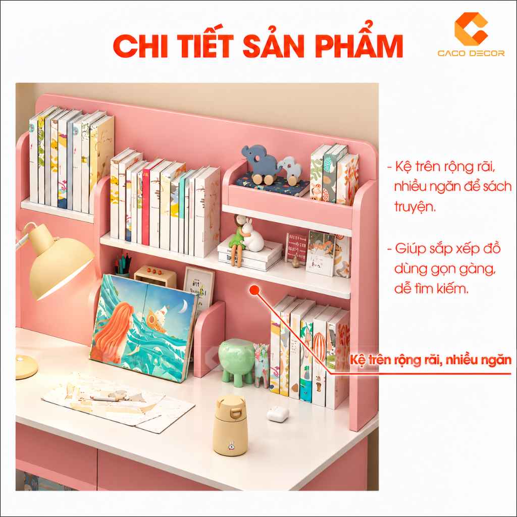 Kệ trên nhiều ngăn của bàn học trẻ em gỗ công nghiệp BHTE055
