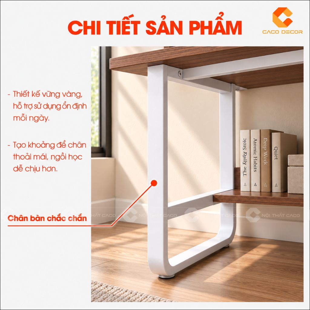 Chi tiết chân sắt sơn trắng của bàn học trẻ em gỗ công nghiệp BHTE056