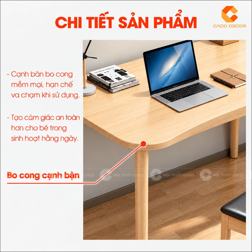 Cạnh bo cong mềm mại của bàn học trẻ em gỗ công nghiệp BHTE057