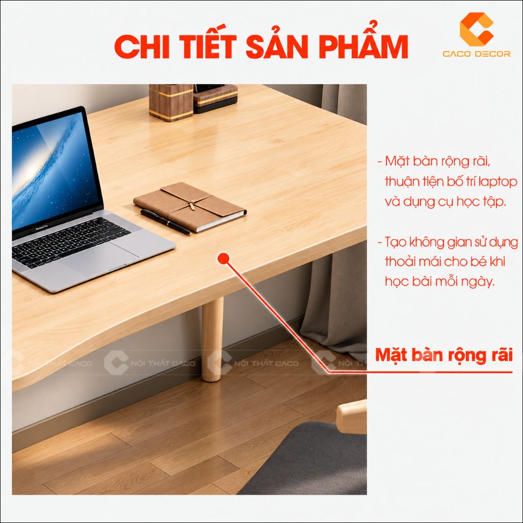 Mặt bàn rộng rãi của bàn học trẻ em gỗ công nghiệp BHTE057