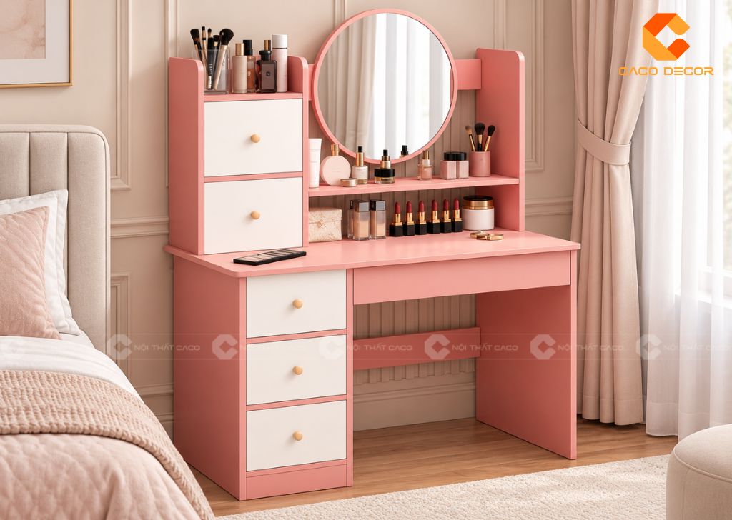Bàn Trang Điểm Màu Hồng: 25+ Mẫu Đẹp Từ Mini Đến Có Gương 1