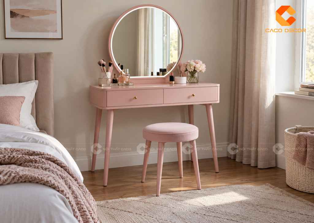 Bàn Trang Điểm Màu Hồng: 25+ Mẫu Đẹp Từ Mini Đến Có Gương 11