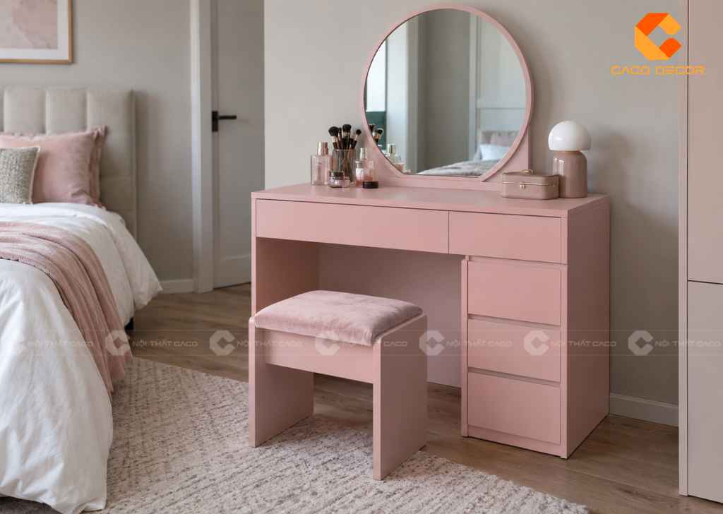 Bàn Trang Điểm Màu Hồng: 25+ Mẫu Đẹp Từ Mini Đến Có Gương 14