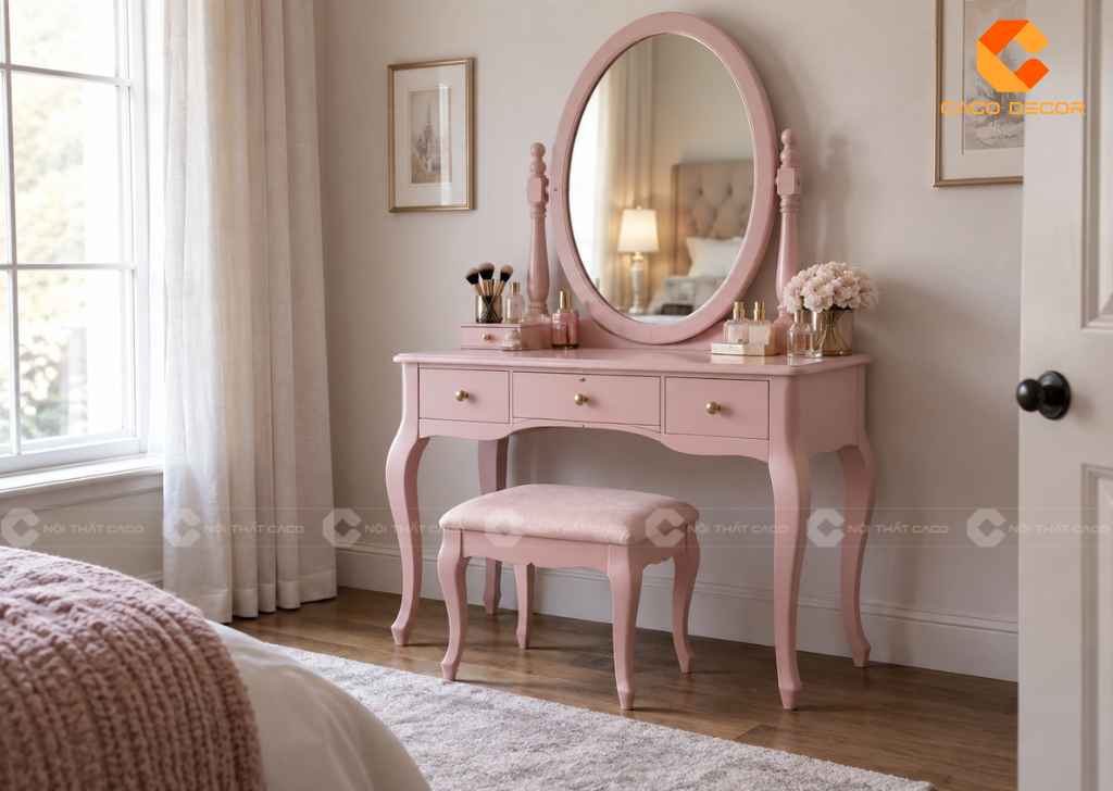 Bàn Trang Điểm Màu Hồng: 25+ Mẫu Đẹp Từ Mini Đến Có Gương 23