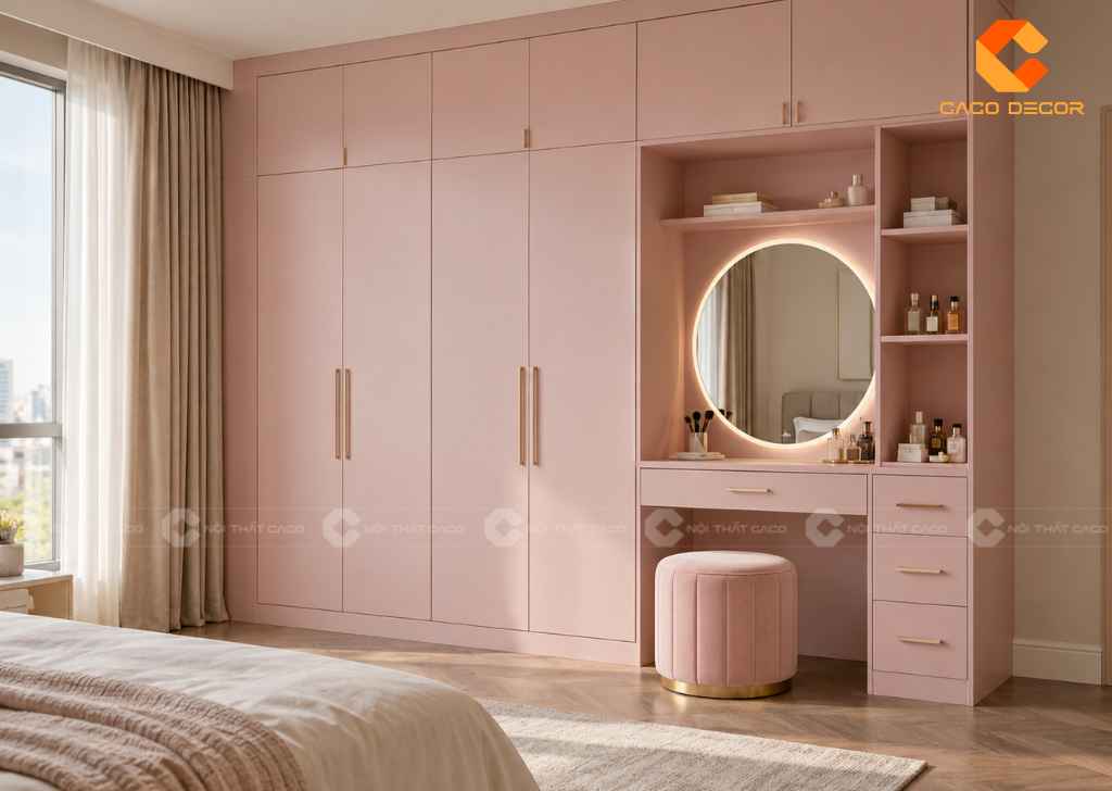 Bàn Trang Điểm Màu Hồng: 25+ Mẫu Đẹp Từ Mini Đến Có Gương 24