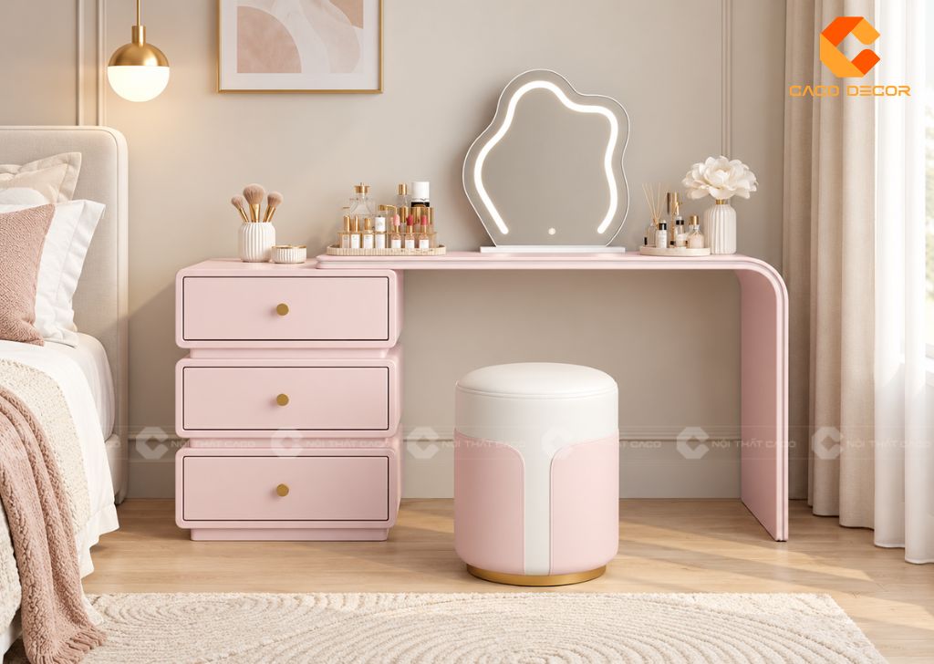 Bàn Trang Điểm Màu Hồng: 25+ Mẫu Đẹp Từ Mini Đến Có Gương 7
