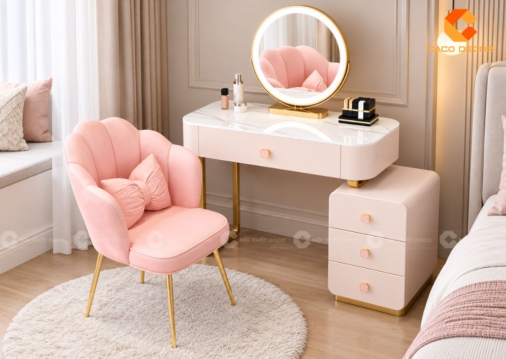 Bàn Trang Điểm Màu Hồng: 25+ Mẫu Đẹp Từ Mini Đến Có Gương 10