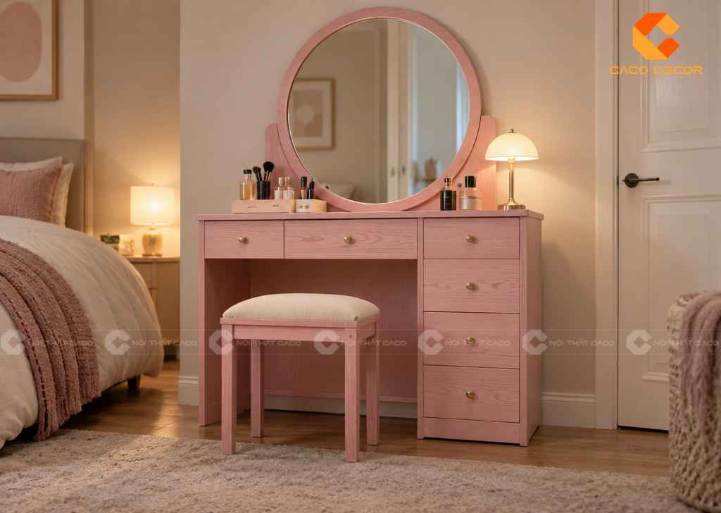 Bàn Trang Điểm Màu Hồng: 25+ Mẫu Đẹp Từ Mini Đến Có Gương 21