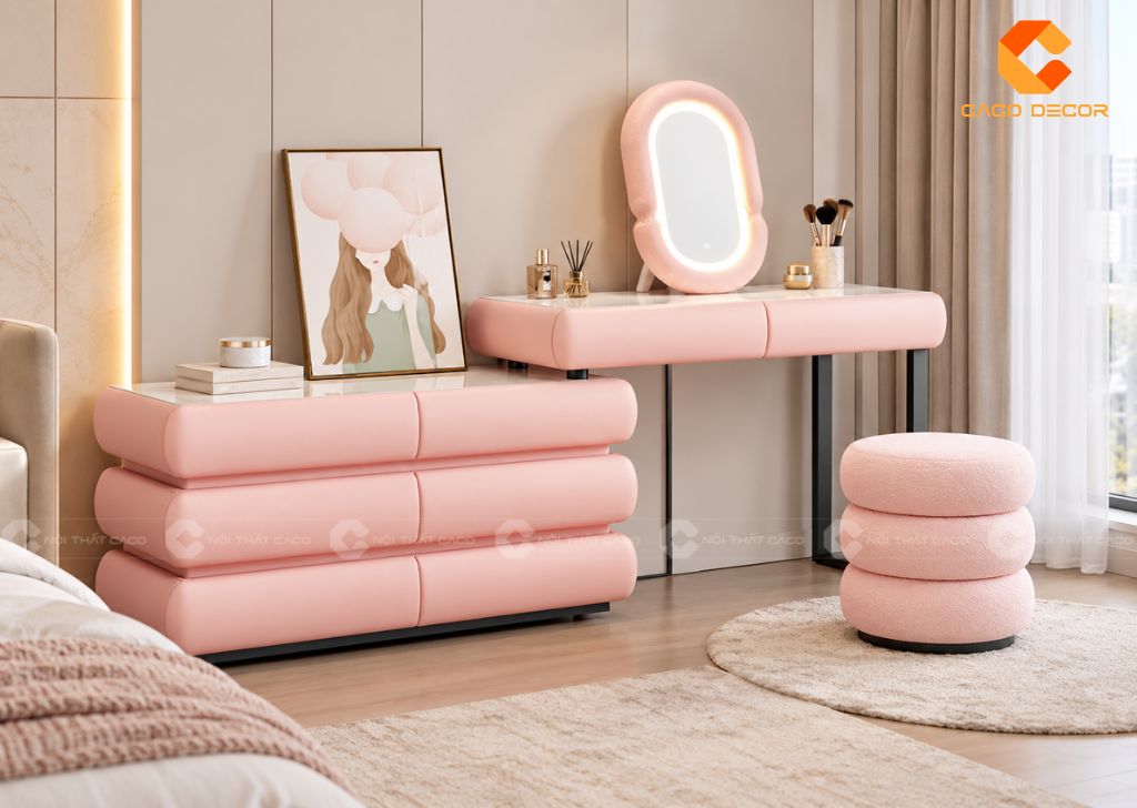Bàn Trang Điểm Màu Hồng: 25+ Mẫu Đẹp Từ Mini Đến Có Gương 13