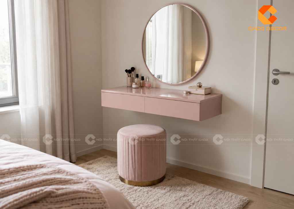 Bàn Trang Điểm Màu Hồng: 25+ Mẫu Đẹp Từ Mini Đến Có Gương 18
