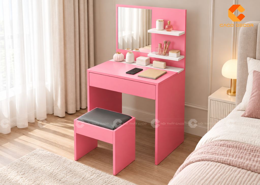Bàn Trang Điểm Màu Hồng: 25+ Mẫu Đẹp Từ Mini Đến Có Gương 16