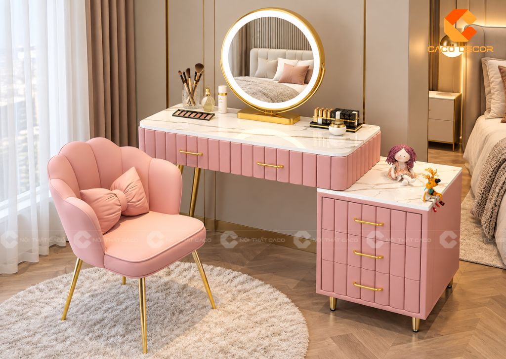 Bàn Trang Điểm Màu Hồng: 25+ Mẫu Đẹp Từ Mini Đến Có Gương 4