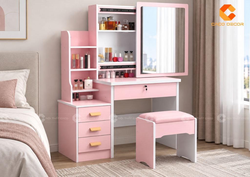 Bàn Trang Điểm Màu Hồng: 25+ Mẫu Đẹp Từ Mini Đến Có Gương 5