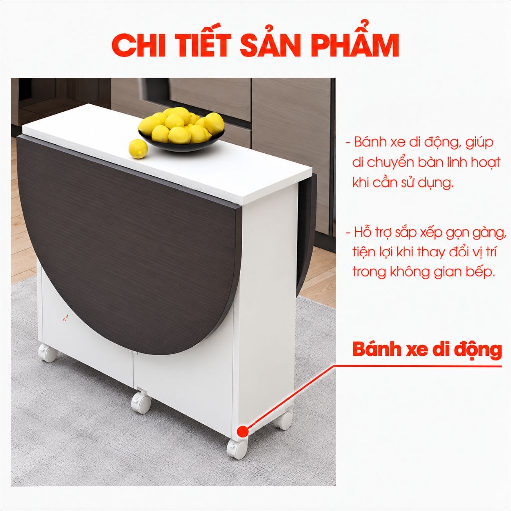 Bánh xe di động của bàn ăn gấp gọn gỗ công nghiệp BA070