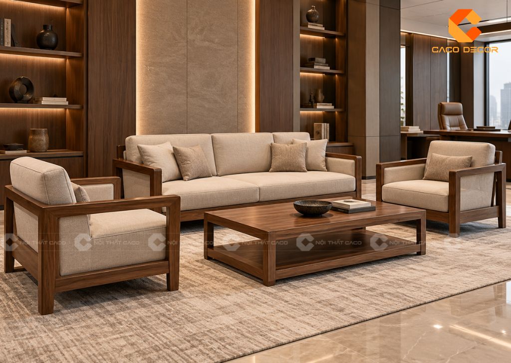 Bộ bàn ghế tiếp khách phòng giám đốc khung gỗ tự nhiên