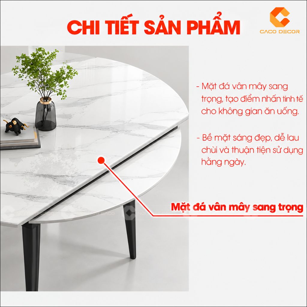 Chi tiết mặt đá vân mây sang trọng của bàn ăn mặt đá BA072