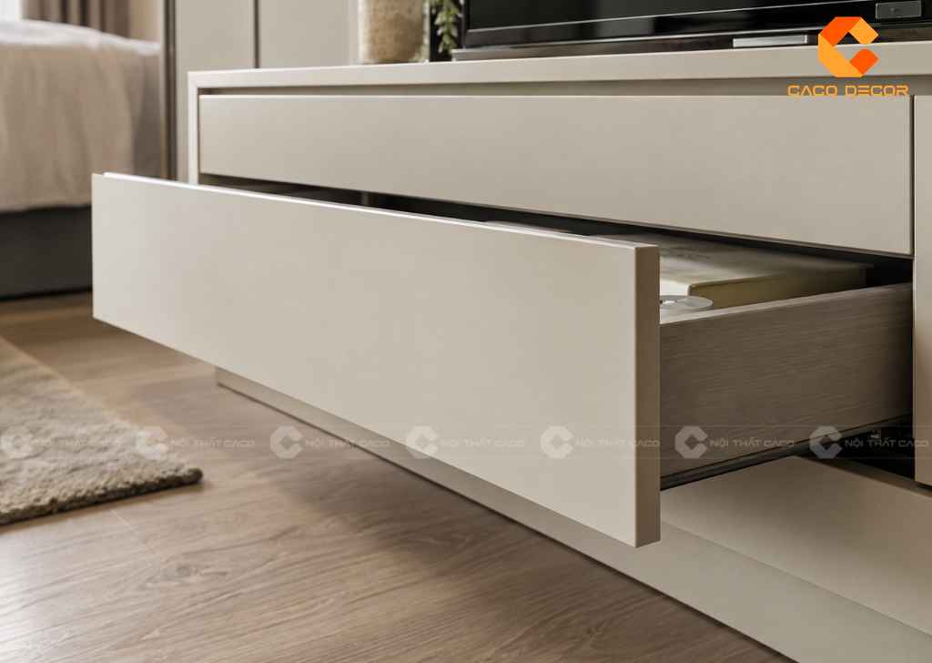 Chi tiết ngăn kéo kệ tivi phòng ngủ