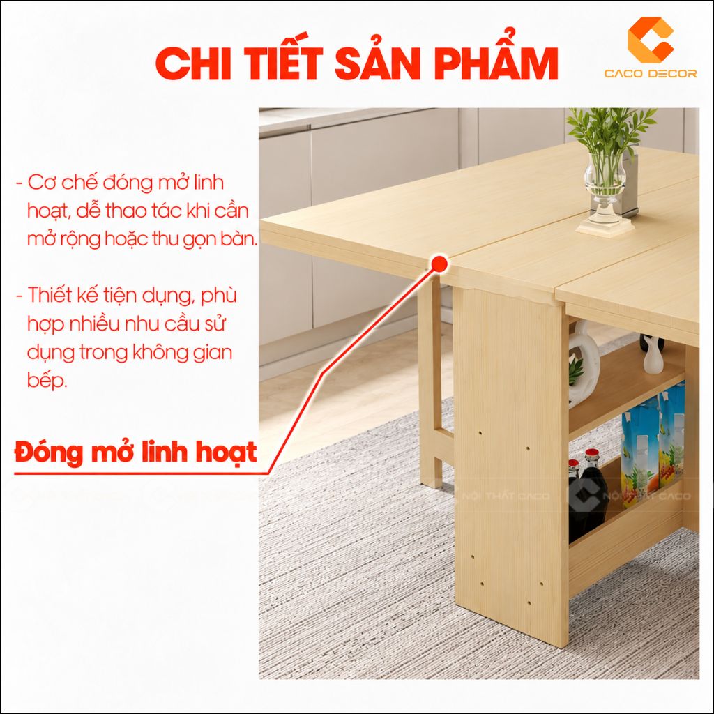 Cơ chế đóng mở linh hoạt của bàn ăn gấp gọn BA071