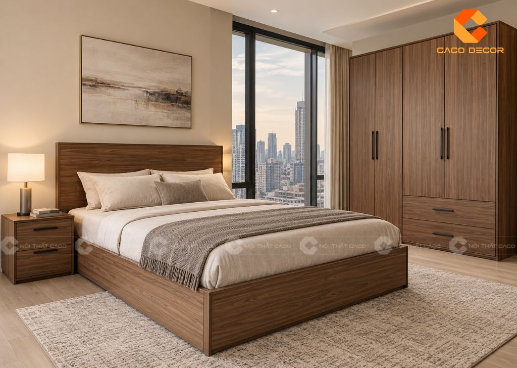 Combo nội thất phòng ngủ MDF phủ Laminate vân gỗ