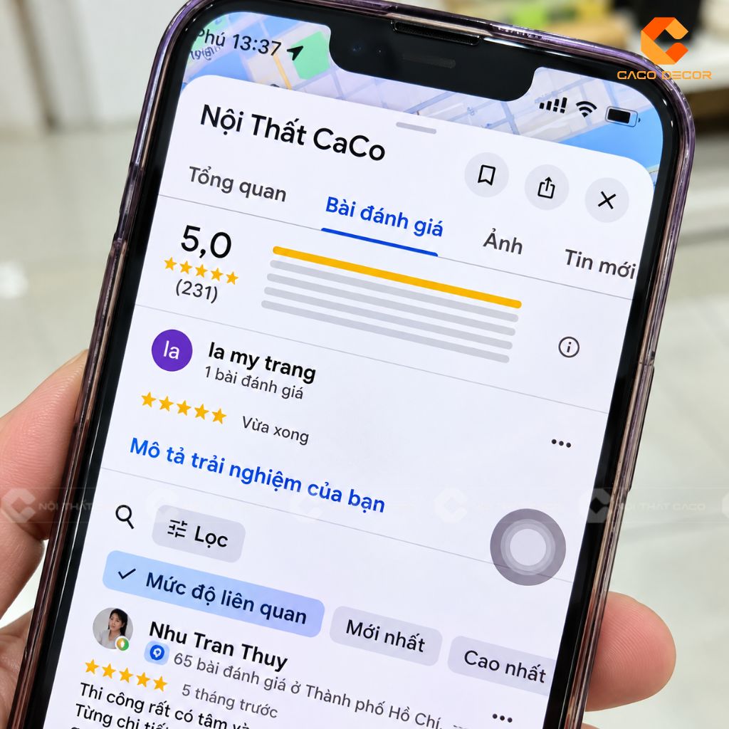 Đánh giá 5 sao của khách hàng sau khi CaCo hoàn thiện tủ quần áo