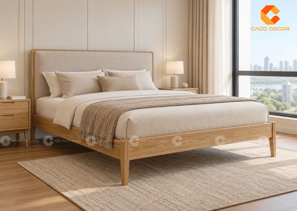 Mẫu giường ngủ chân cao bọc nệm đầu giường
