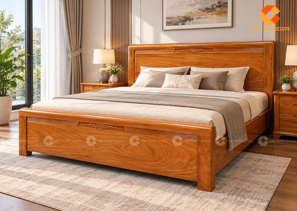 20 Mẫu Giường Ngủ Gỗ Gõ Đỏ Đẹp, Cao Cấp, Chất Lượng 13