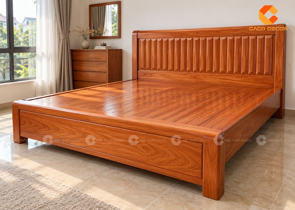 20 Mẫu Giường Ngủ Gỗ Gõ Đỏ Đẹp, Cao Cấp, Chất Lượng 17