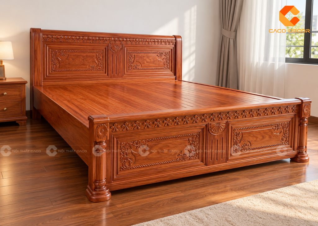 20 Mẫu Giường Ngủ Gỗ Gõ Đỏ Đẹp, Cao Cấp, Chất Lượng 19