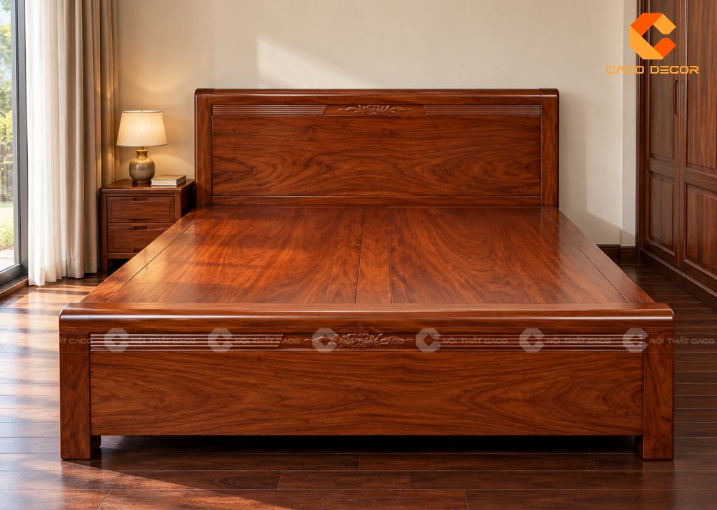 20 Mẫu Giường Ngủ Gỗ Gõ Đỏ Đẹp, Cao Cấp, Chất Lượng 5