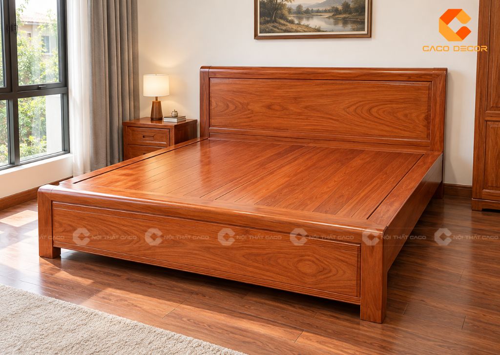 20 Mẫu Giường Ngủ Gỗ Gõ Đỏ Đẹp, Cao Cấp, Chất Lượng 8