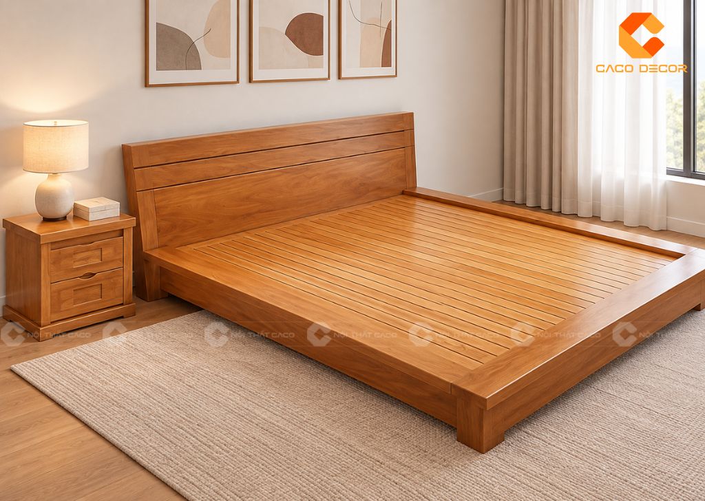 Giường gỗ tự nhiên giá rẻ thiết kế dát phản gỗ chắc chắn