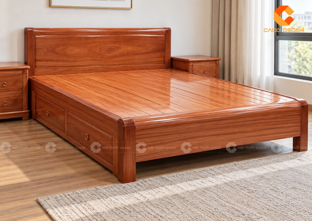 20+ Mẫu Giường Ngủ Gỗ Xoan Đào Sang Trọng, Bền, Giá Tốt 16