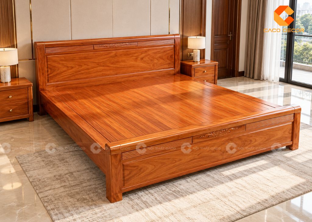20 Mẫu Giường Ngủ Gỗ Gõ Đỏ Đẹp, Cao Cấp, Chất Lượng 18