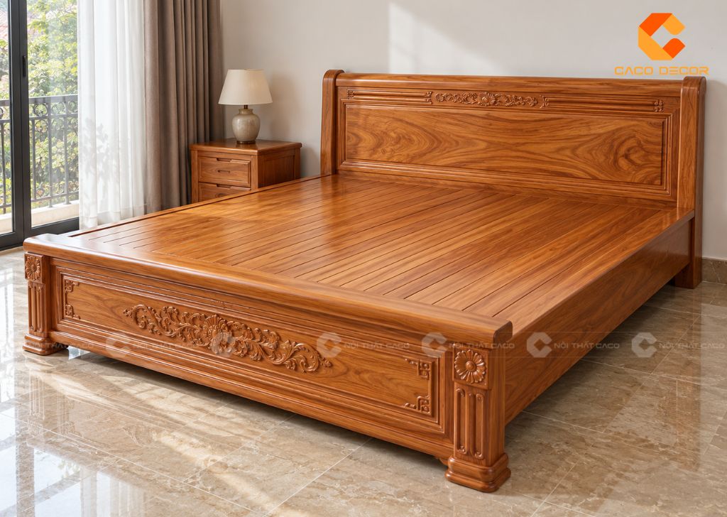20 Mẫu Giường Ngủ Gỗ Gõ Đỏ Đẹp, Cao Cấp, Chất Lượng 6
