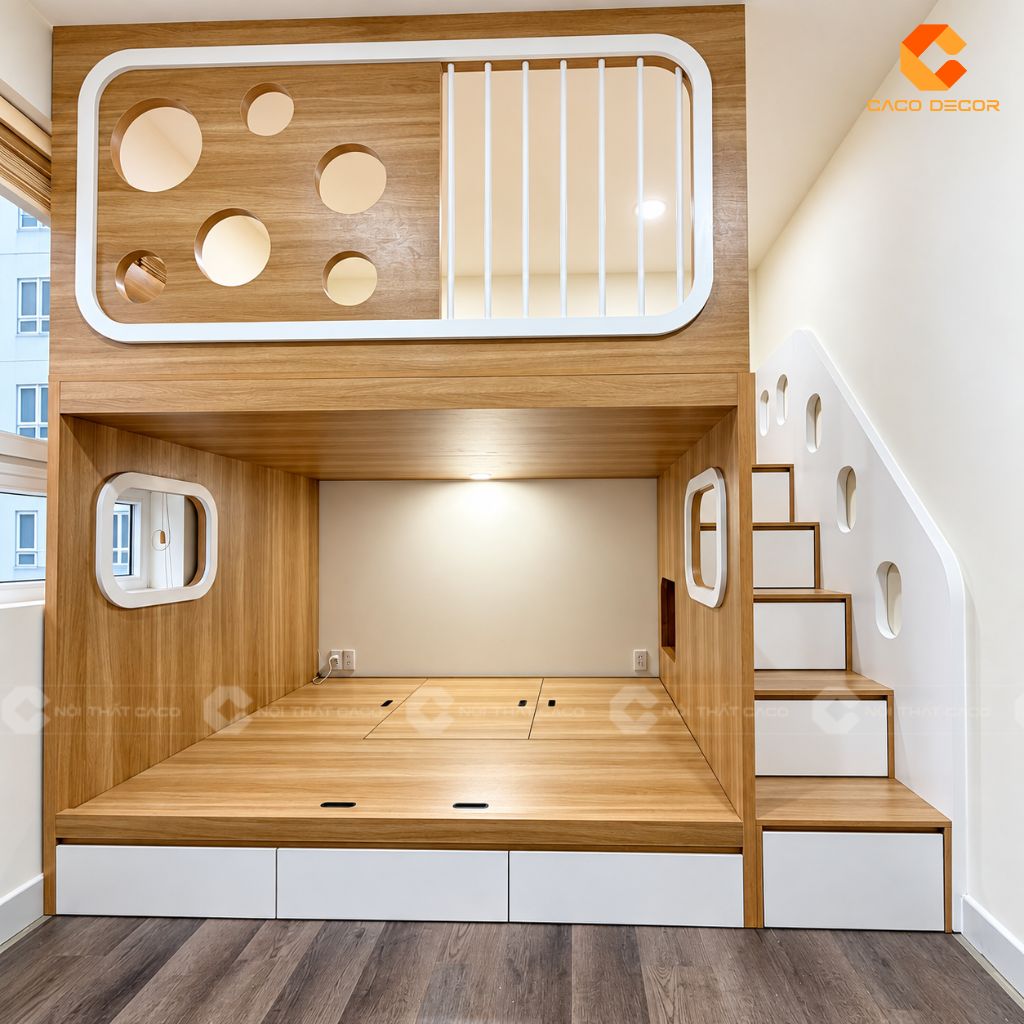 Giường tầng trẻ em gỗ công nghiệp của anh Thành tại Tara Residence