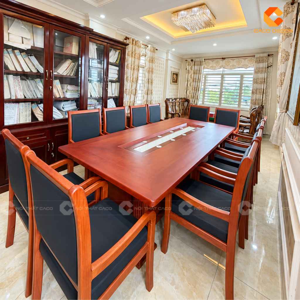 Bàn họp gỗ tự nhiên BHTN03 gồm 12 ghế sang trọng