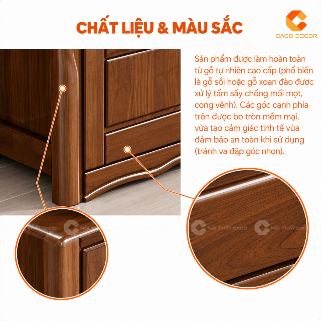 Chất liệu và màu sắc gỗ của kệ tivi gỗ tự nhiên KTV078
