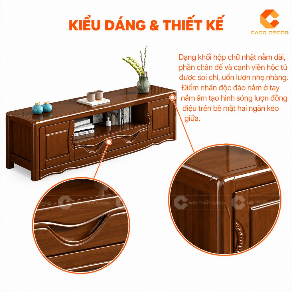 Kiểu dáng và thiết kế kệ tivi gỗ tự nhiên KTV078