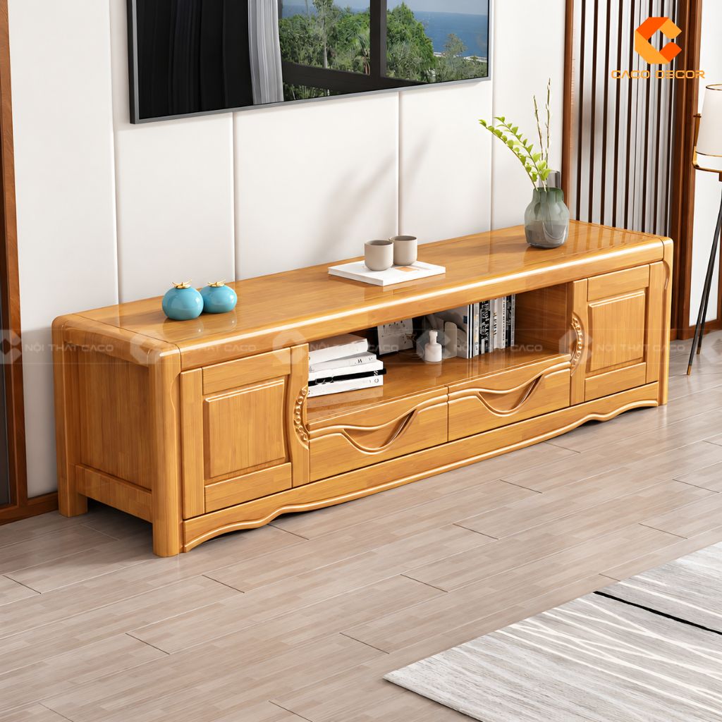 Kệ tivi gỗ tự nhiên KTV078 màu gỗ sáng trong phòng khách